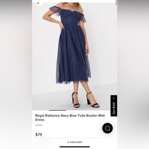Lulus regal radiance navy blue tulle bustier midi dress